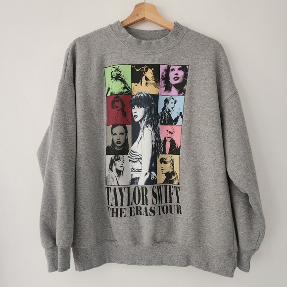 Taylor Swift The Eras Tour Crewneck Sweatshirt Gray Pop Star Graphic M - Picture 1 of 5
